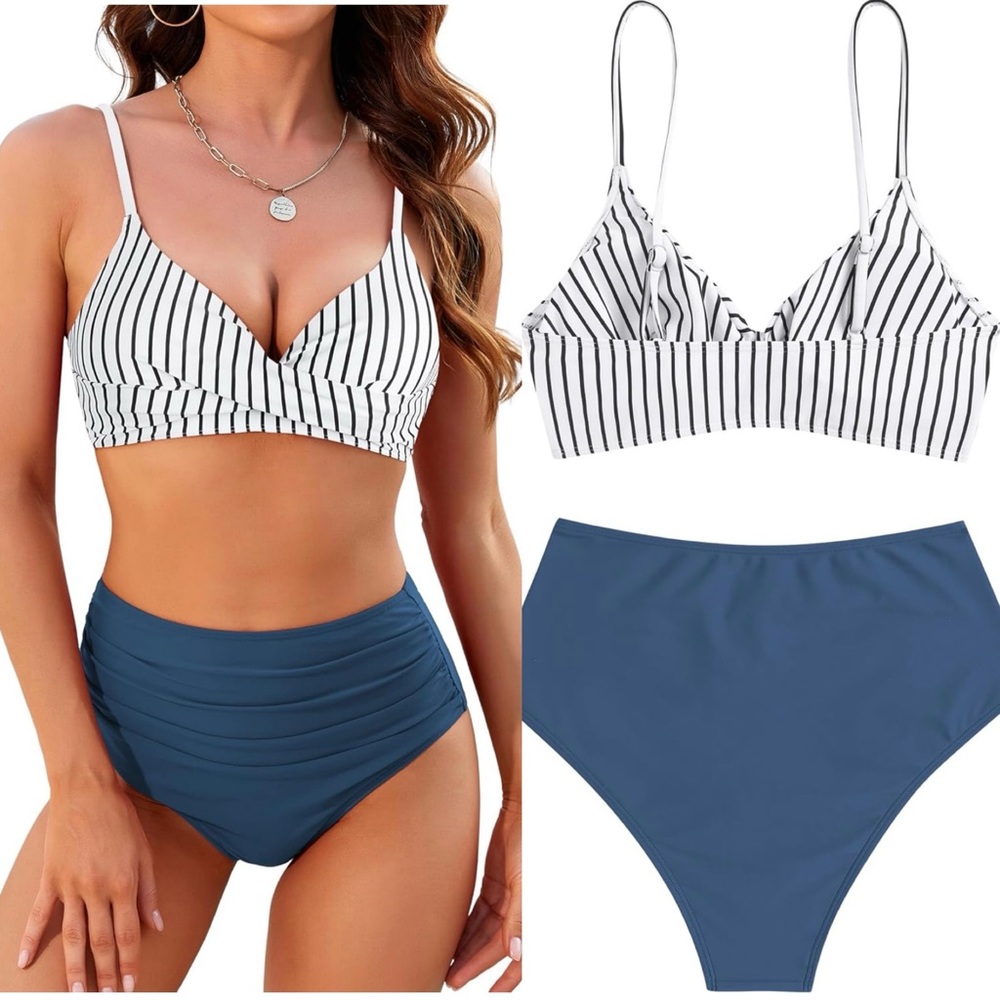 ZAFUL Women High Waisted Bikini Set Swimsuit Push Up Twist Front Ruched Size 6